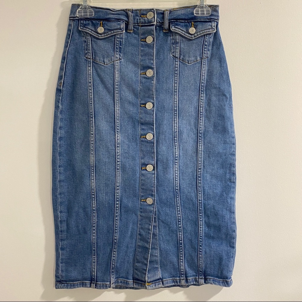 gap jean skirt button front Midi Retro 70's Vibes